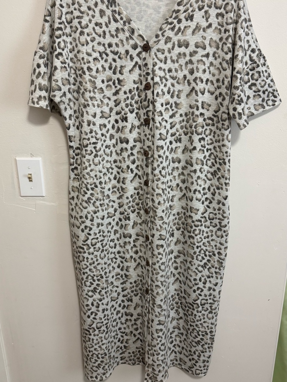 Leopard Print Button-Front Midi Dress in Neutral Tones